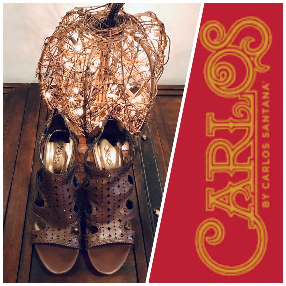 Carlos Santana Leather Suede Wedge Sandals Shoes